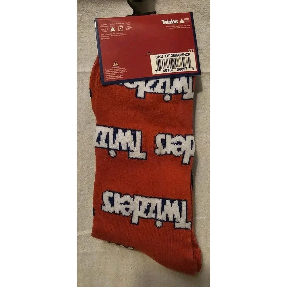 TWIZZLERS Novelty Crew Socks MENS Size 6-12 Odd Sox Candy Gift One-Pair